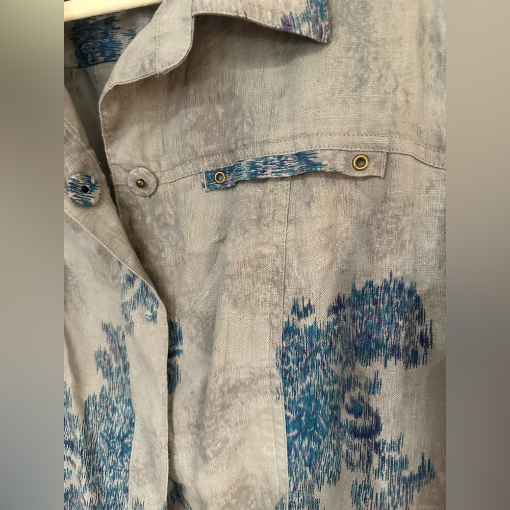 Coldwater creek linen print jacket snap buttons 3/4 sleeve size 16 - Picture 5 of 16